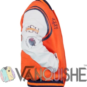 Virginia State University Motto 2.0 Orange Varsity Jacket Side Look