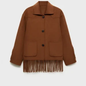 Women’s Mango Fringe Brown Wool Jacket