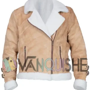 Womens White Shearling Brown Suede Biker Jacket