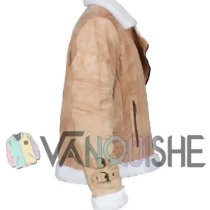 Womens White Shearling Brown Suede Biker Jacket