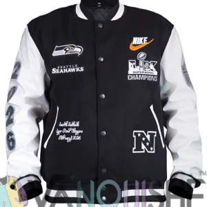 seattle seahawks nike super bowl lx champions full-snap destroyer jacket - black