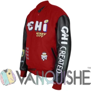 CHI Windy City Red and Black Varsity Jacket Front Look