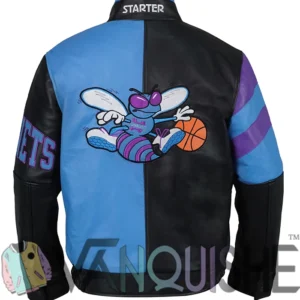 Charlotte Hornets Vintage Leather Zipper Jacket Back