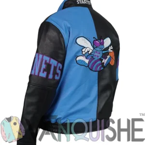 Charlotte Hornets Vintage Leather Zipper Jacket Back Look