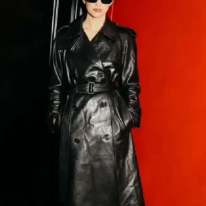 Fashion Week 2026 Marisa Abela Black Leather Coat For Women