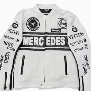 Mercedes Benz White Leather Jacket Front
