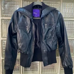 Miley Cyrus Max Azria Crop Leather Jacket