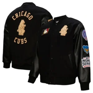 Mitchell And Ness Chicago Cubs Blackout Varsity Jacket For Men and Women