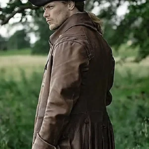 Outlander S07 Sam Heughan Brown Leather Coat Back