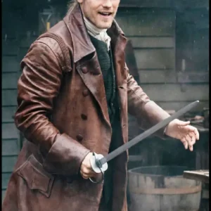 Outlander S07 Sam Heughan Brown Leather Coat For Men