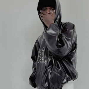  Shop Seyi Vibez GoCrazy Black Hooded Leather Jacket