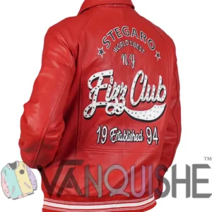 Shop Stegaro Fizz Club Red Leather Jacket Back Look