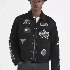 Shop Wrangler x Avirex Black Suede Trucker Jacket