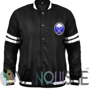 Buffalo Sabres Black Satin Bomber Jacket Front