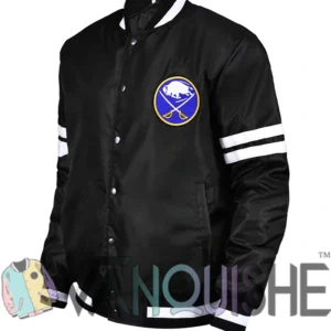 Buffalo Sabres Black Satin Bomber Jacket Side Look