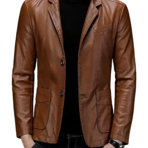 Casual Sheepskin Leather Brown Blazer Coat