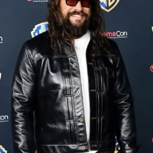 CinemaCon Jason Momoa Black Leather Jacket