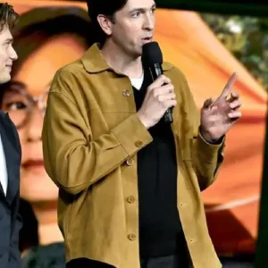 CinemaCon Nicholas Braun Brown Leather Jacket