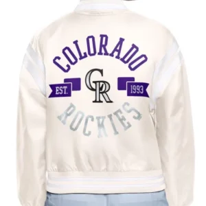 Colorado Rockies Printed Logo Cream Varisty Jacket Back