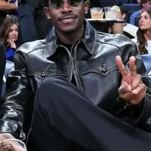 Damson Idris 2026 Black Leather Jacket Front