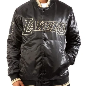 Los Angeles Lakers Black Gold Satin Bomber Jacket