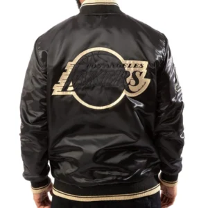 Los Angeles Lakers Black Gold Satin Bomber Jacket Back
