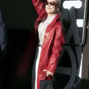 Meryl Streep Red Leather Long Coat