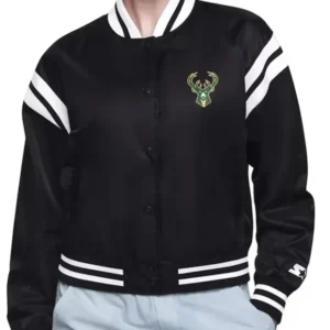 Milwaukee Bucks Printed Logo Black Varsity Jacket