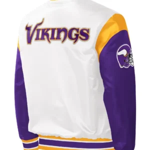 Minnesota Vikings White Satin Varsity Jacket Back