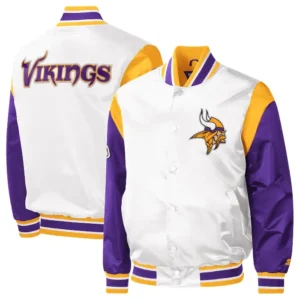 Minnesota Vikings White Satin Varsity Jacket For Men and Women