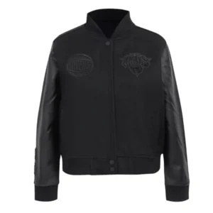 NY Knicks Triple Black Wool Varsity Jacket