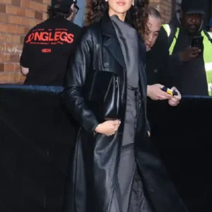 NYC 2026 Eiza Gonzalez Leather Coat Front
