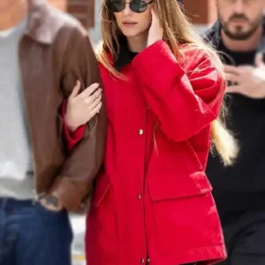NYC Dakota Johnson Red Jacket