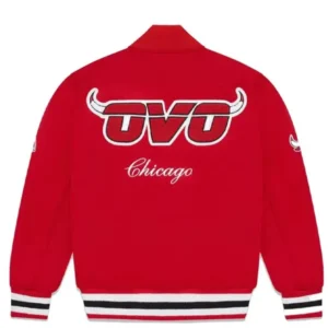OVO Chicago Bulls Varsity Red Wool Jacket Back