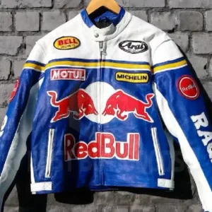 Redbull Motorcycle Vintage F1 Blue and White Jacket