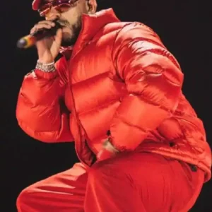 Ryan Castro 2026 Colombia Show Brick by Brick Red Puffer Jacket For Men and Women