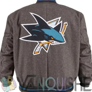 San Jose Sharks Gray Varsity Wool Jacket Back