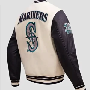 Seattle Mariners White and Black Letterman Jacket