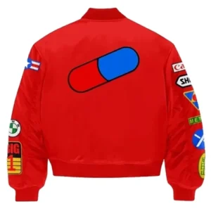 Shop Akira Kaneda Red Bomber Flight Jacket