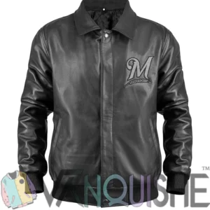 Shop Milwaukee Brewers Black Leather Bomber Jacket
