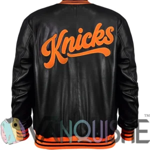 Shop New York Knicks Black And Orange Bomber Jacket Back