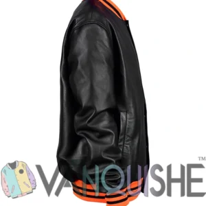 Shop New York Knicks Black And Orange Bomber Jacket Side