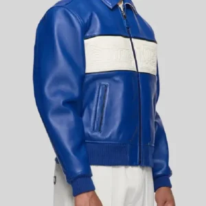 Super Spider Blue and White Leather Racer Jacket