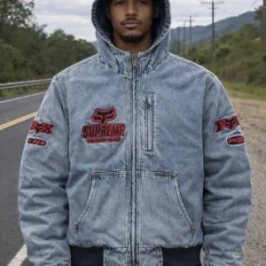 Supreme Fox Racing Denim Hooded Jacket For Men