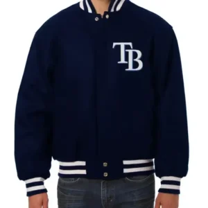 Tampa Bay Rays Full-Snap Navy Blue Wool Varsity Jacket