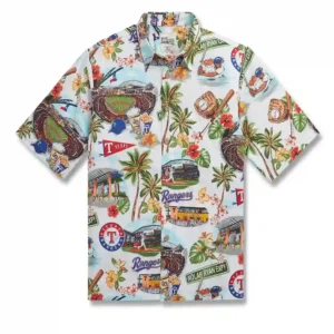 Texas Rangers Hawaiian Cotton White Printed Shirt