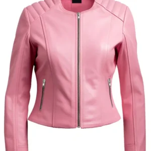 Women Pink Leather Motorcycle Jacket
