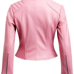 Women Pink Leather Motorcycle Jacket Back