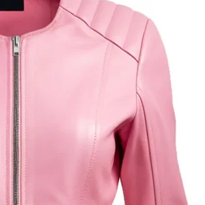 Women Pink Leather Motorcycle Jacket On Sale