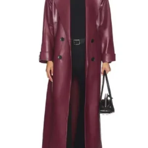 Anne Hathaway Movie The Devil Wears Prada 2026 Andy Sachs Burgundy Leather Long Coat For Women